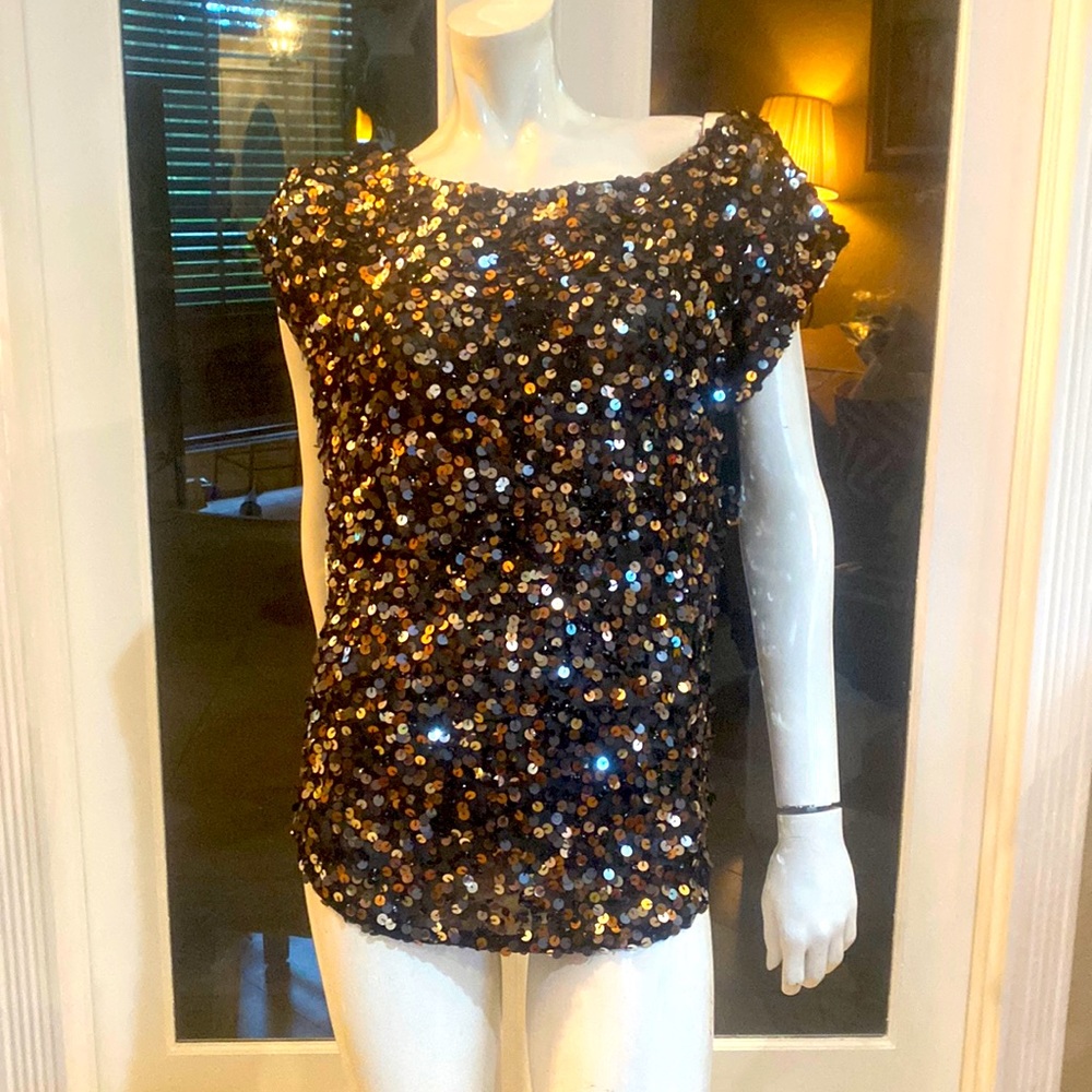 New Ludi Multicolor Sequins Black Top Sz M